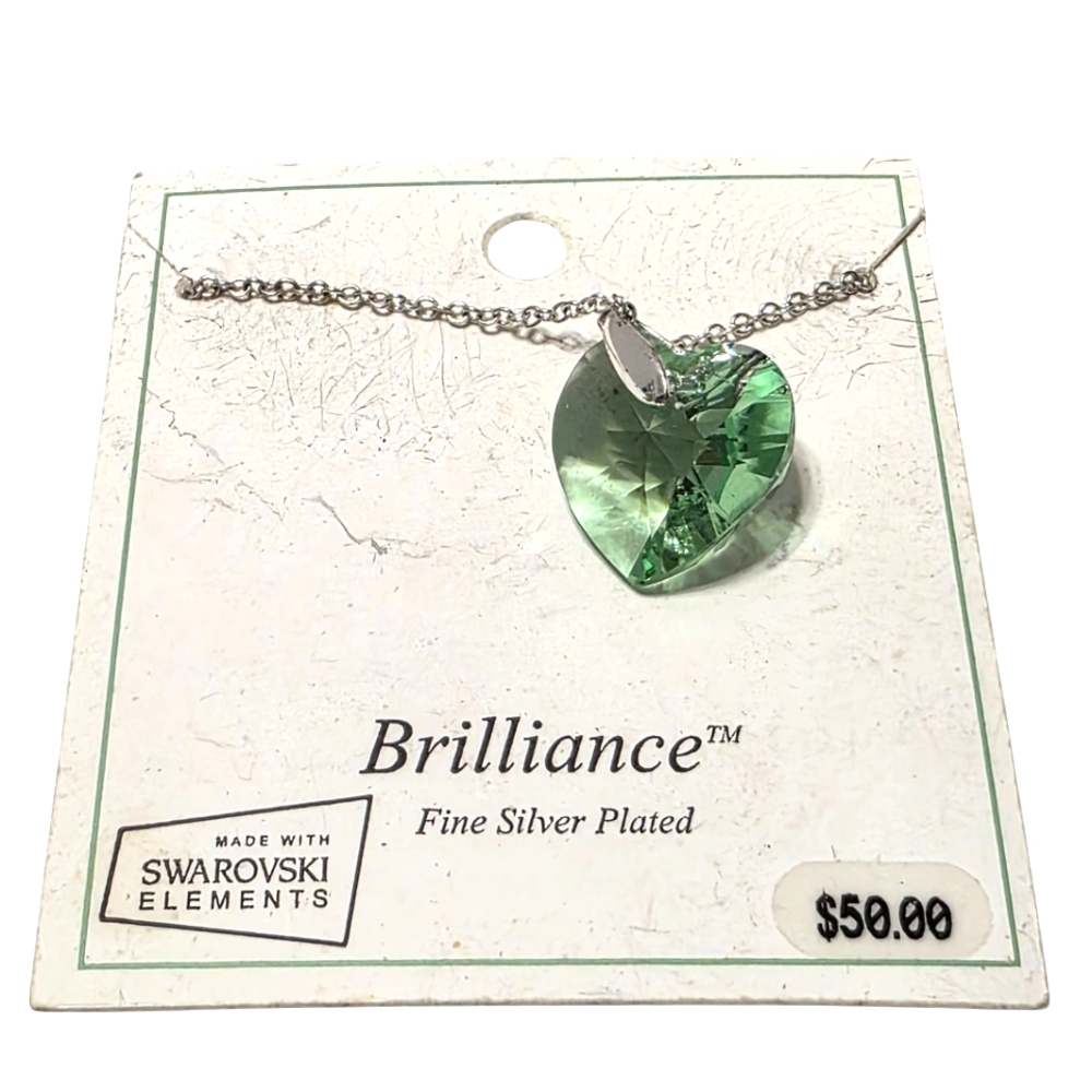 Brilliance Fine Silver Plated Jewelry Small Green Swarovski Crystal Heart Charm - Picture 3 of 9